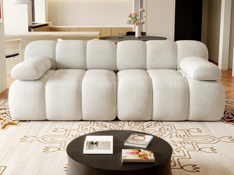  Canapé droit ,2 places,aucun assemblage requis, pour salon, chambre, appartement,200x100x68cm,blanc  - Conforama B
