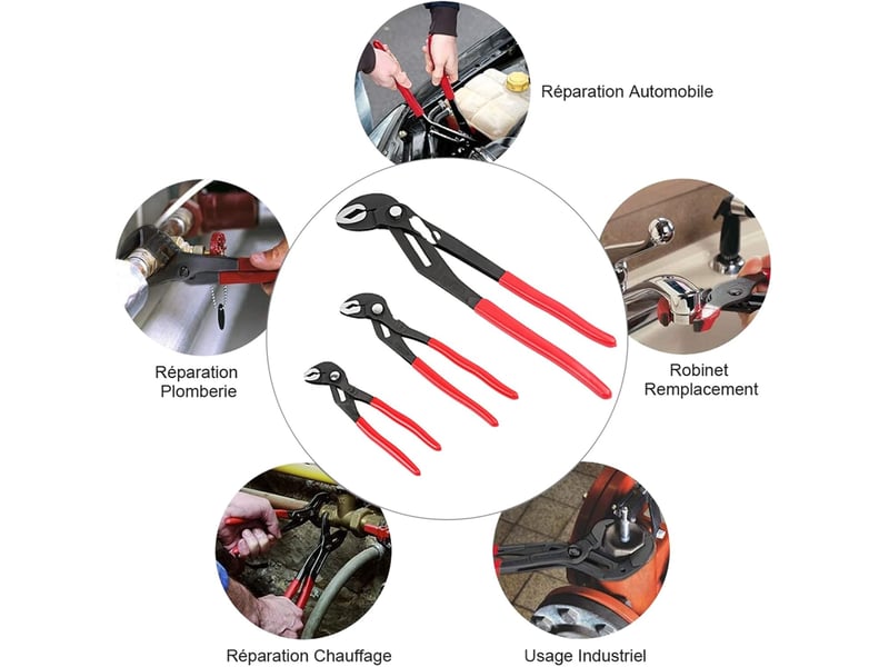  Jeu de 3 pinces multiprises de pointe (175, 240, 415 mm) – pince plombier grande taille en acier cr-v  - Conforama C