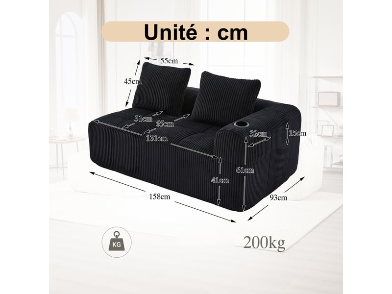  Ensemble meuble tv et table basse noir brillant avec led usb – 181 x 38 x 38 cm  - Conforama D