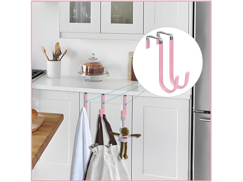  Lot de 2 crochets de porte en forme, en métal, réutilisables, au-dessus de la salon, salle de bain, cuisine, manteau rose  - Conforama C