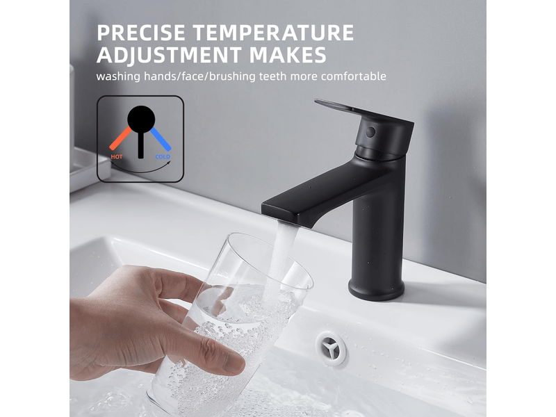  Robinet de lavabo noir mitigeur salle de bain monotrou mélangeur l'eau chaude et froide pour salle de bain en acier inox PB50240 - Conforama D