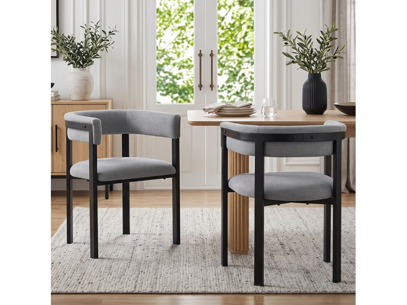  Lot de 2 chaises de salle à manger en chenille grise, dossier enveloppant, style moderne  - Conforama B