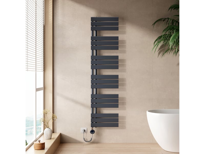  Emke radiateur sèche-serviettes électrique 1599x400 mm, gris anthracite 800w, wifi, modes intelligents, ipx4  - Conforama B