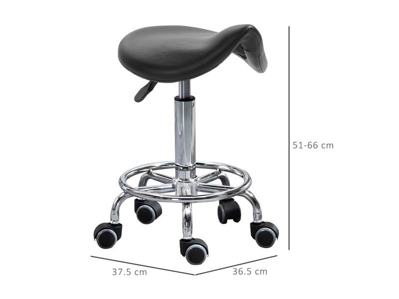  Tabouret réglable en hauteur avec 5 roulettes et assise ergonomique rembourrée en mousse de 36.2x37.5x51-66 cm en noir  - Conforama C