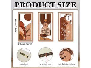 Ensemble de 3 tableaux abstraits bohèmes – décoration murale – décoration murale en bois (20 x 40 cm, environ 0,5 cm d'épaisseur)