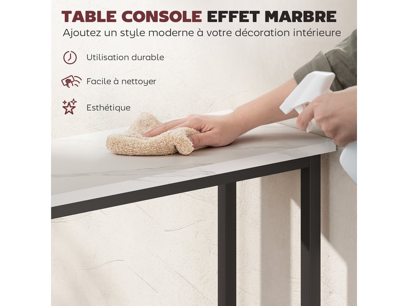  Console meuble 75 cm, table console plateaux en effet marbre, style moderne blanc et noir, cadre en métal  - Conforama A