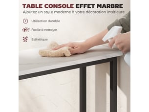 Console meuble 75 cm, table console plateaux en effet marbre, style moderne blanc et noir, cadre en métal
