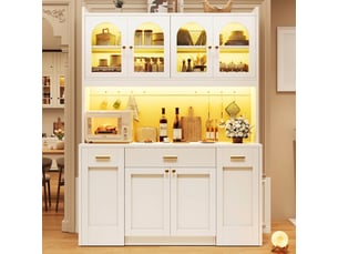 Buffet de cuisine haut blanc 120 cm avec led rgb et 3 vitrines en verre