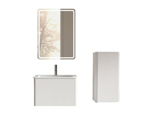 Meuble salle de bain suspendu avec vasque et miroir led - colonne de rangement mdf blanc