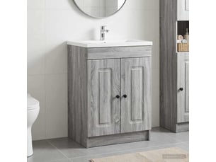 Armoire sous évier de salle de bain, meuble de rangement sonoma gris shl2680
