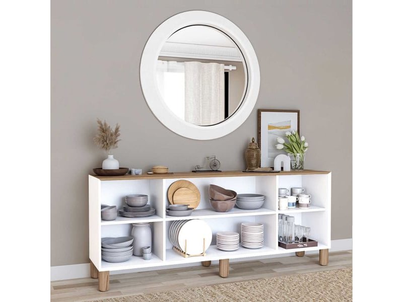  Buffet 4 portes en aggloméré bohemian blanc avec cannage (4 portes)  - Conforama D