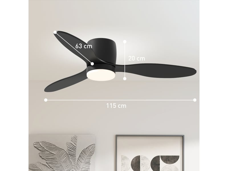 Ventilateur de plafond avec éclairage led ø115 cm noir, moteur dc réversible, télécommande, 6 vitesses et minuterie  - Conforama C