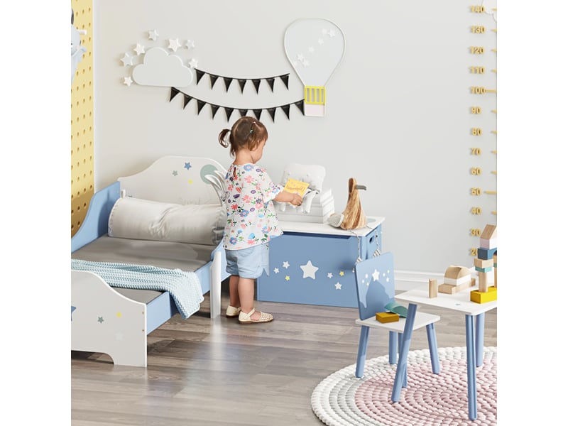  Coffre à jouets en bois bleu et blanc, banc pour chambre d'enfant 55 x 34 x 35,5 cm  - Conforama B