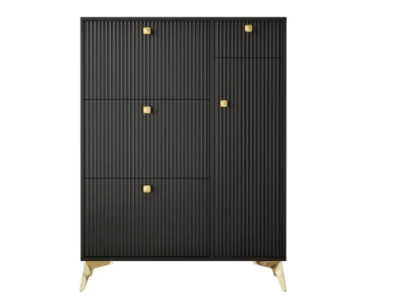  Meuble à chaussures 90×121×25cm, 3 rabats + tiroir + porte, noir  - Conforama A