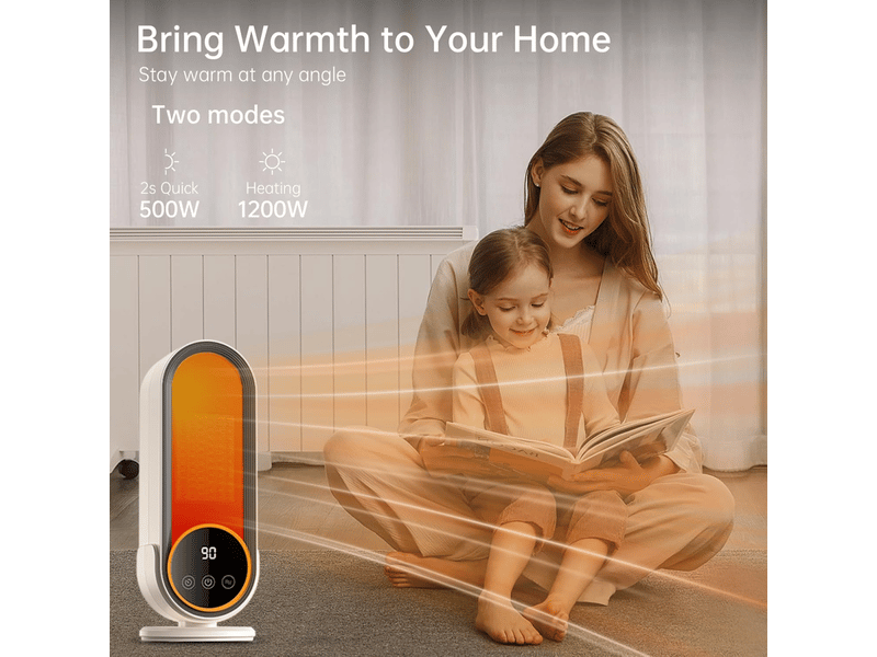  Chauffage d'appoint - chauffage portable économe en énergie avec thermostat réglable, chauffage rapide 1200 w, technologie céramique ptc, télécommande, blanc  - Conforama E