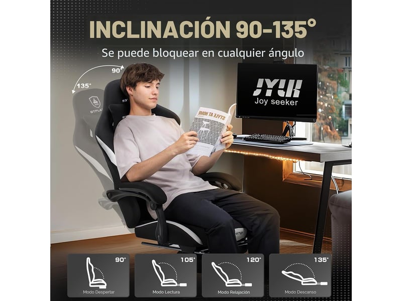  Gtplayer chaise de jeu ergonomique, réglable et pivotante en tissu respirant - blanc GT905-WT - Conforama D
