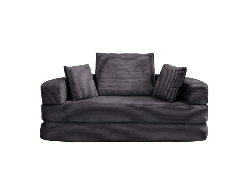 Canapé-lit pliable corda, noir, modulable, ovale 173x176 cm, coussins, tissu velours côtelé, multifonctionnel - Conforama A