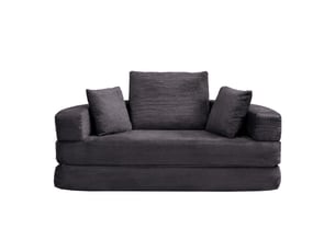 Canapé-lit pliable corda, noir, modulable, ovale 173x176 cm, coussins, tissu velours côtelé, multifonctionnel