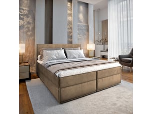 Lit avec rangement 160x200 cm <strong>MASSENO</strong>  <strong></strong> coloris beige