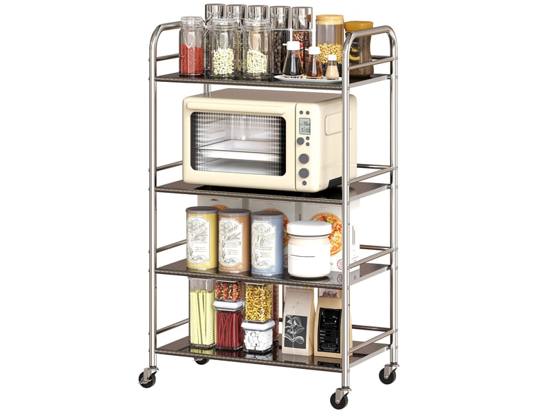  Desserte de cuisine à 4 niveaux à roulettes en acier inoxydable argenté 60 x 35 x 100 cm  - Conforama B