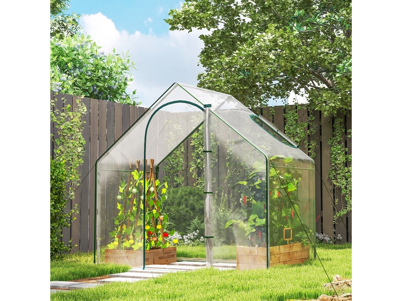 Serre avec fenêtre, porte, structure en acier et bâche imperméable anti-uv, 180 x 100 x 168 cm, transparente  - Conforama C