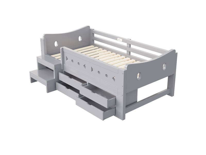  Lit jeune, 90x200 cm, éclairage led, ports de charge, gris, poids 52 kg cao-LDF00652AAE-conf-NEW - Conforama A