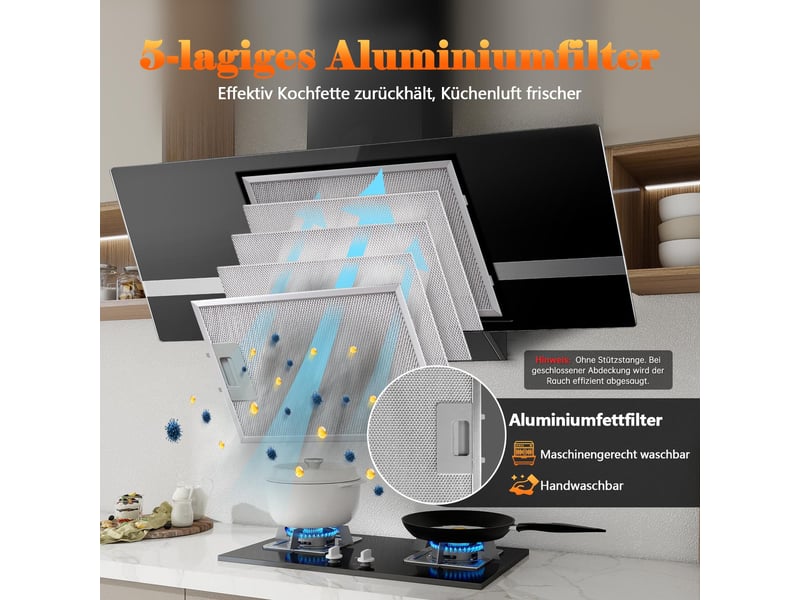  Hotte aspirante murale noire 90 cm, 450 m³h avec évacuation ou recyclage, 3 vitesses et fonction boost, commande tactile et led  - Conforama W
