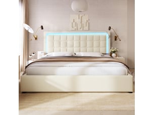 Lit coffre 2 places 140x200 cm avec led coloris blanc