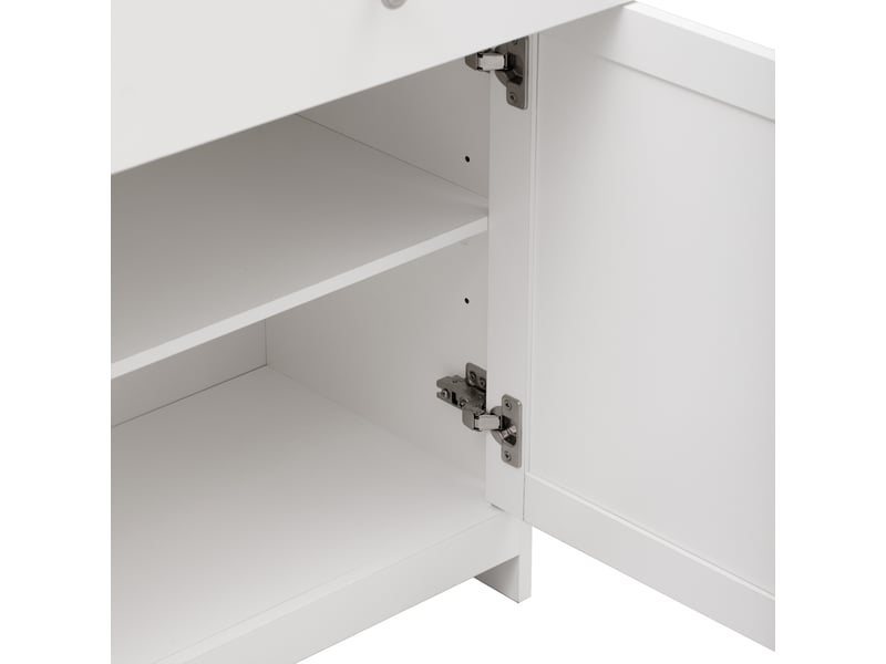  Buffet moderne 160cm, 4 portes et 3 tiroirs, étagères réglables, pour salon et salle à manger, blanc  - Conforama E