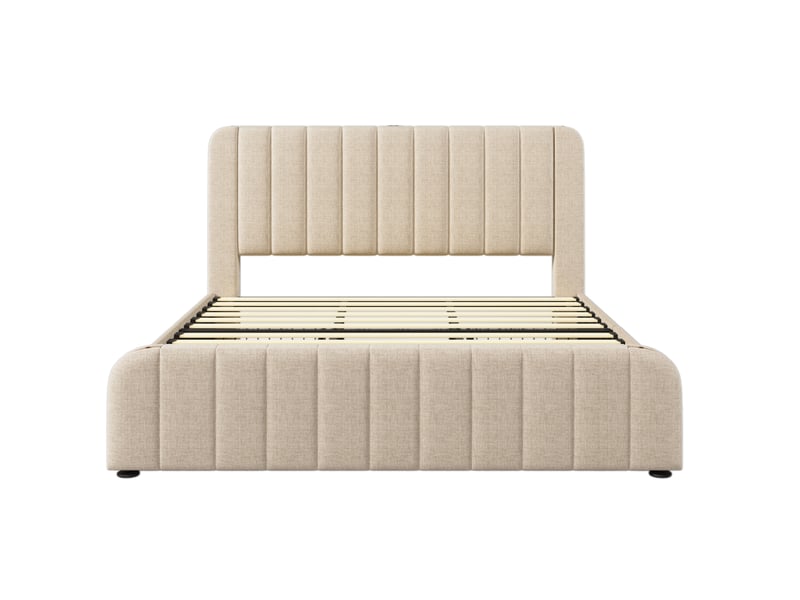  Lit 2 places 180x200 cm – beige – 4 tiroirs de rangement, usbtype-c et matelas 7 zones h3 inclus  - Conforama A