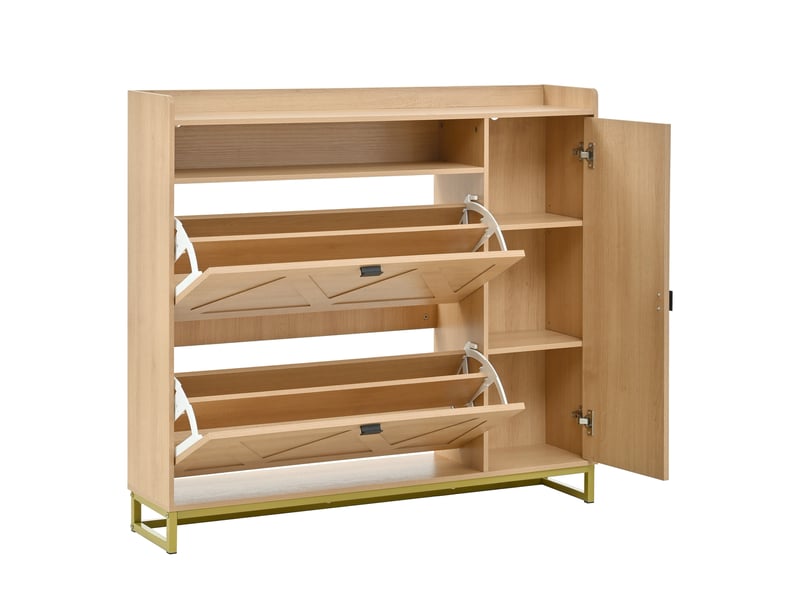  Meuble à chaussures 110x24x100 cm, 2 abattants, meuble latéral et niche ouverte, rangement pratique pour entrée et couloir - naturel  - Conforama E