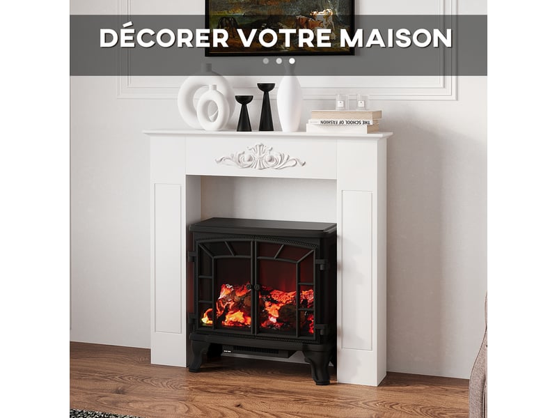  Manteau de cheminée encadrement cadre décoratif pour cheminée électrique bois blanc 101 x 19 x 100 cm  - Conforama A