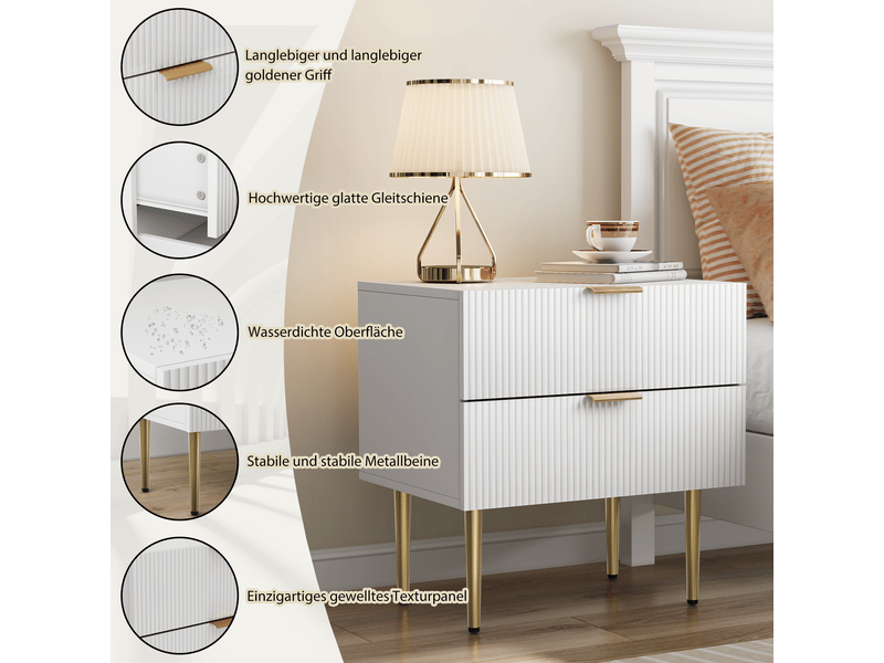  Table de chevet,53x41,3x52,5 cm,2 tiroirs et pieds métal,blanche  - Conforama E