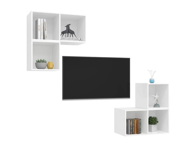  Ensemble de meuble tv - banc tv - meuble de rangement 4 pcs blanc bois d'ingénierie  - Conforama C