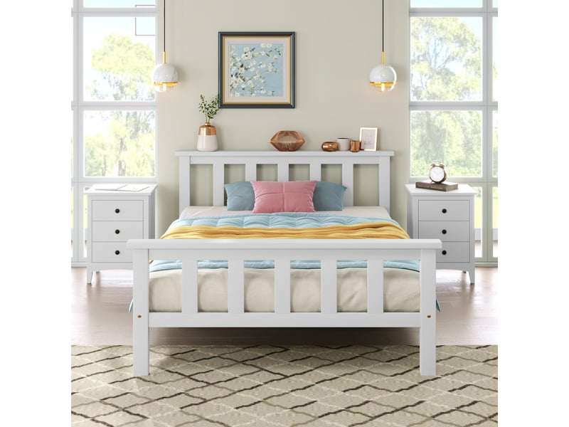  Lit enfant design minimaliste blanc en bois massif avec sommier à lattes, idéal pour chambre ado ou enfant garçon fille  - Conforama E