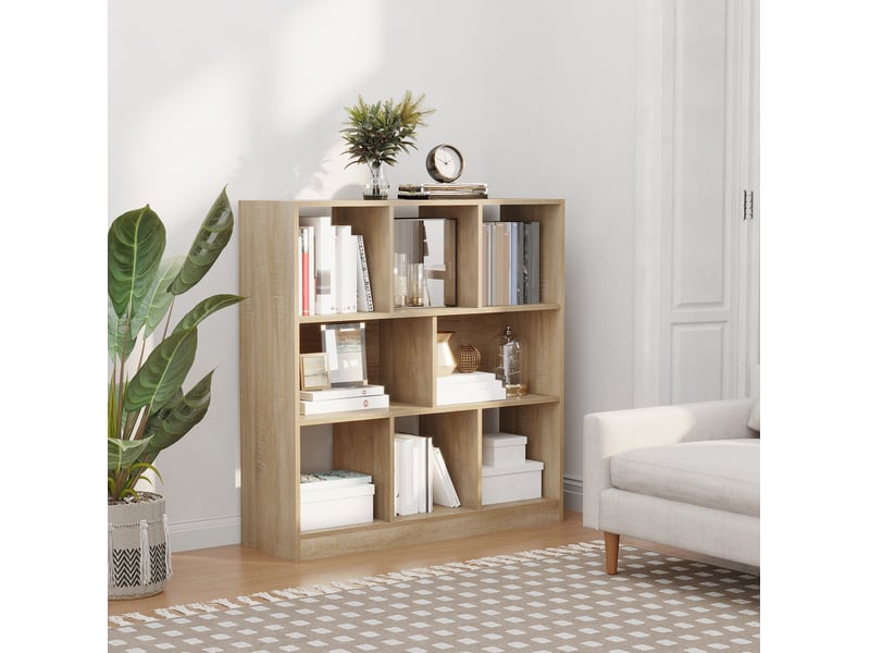  Bibliothèque design 97,5x30x100 cm – chêne clair – 3 niveaux, 8 compartiments ouverts pour salon et bureau  - Conforama B