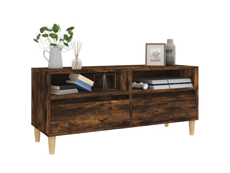  Meuble tv - banc tv - meuble de rangement chêne fumé 100x34,5x44,5 cm bois d'ingénierie  - Conforama D