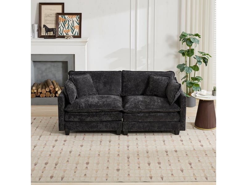  Canapé cloud loveseat moderne en tissu chenille noir double coussin rembourré  - Conforama E