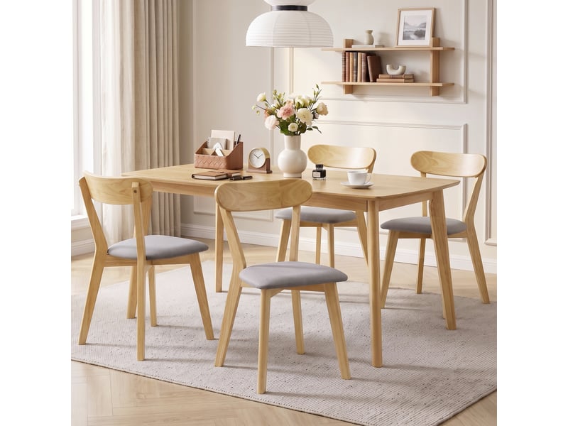  Lot de 4 chaises salle à manger design bois clair tissu gris  - Conforama B