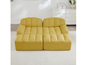 Canapé modulable 2 places 210x165x79 cm, sans montage, assise spacieux, polaire granuleux, mousse 32d, 2 poufs, jaune
