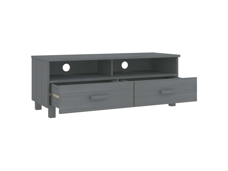  Meuble tv - banc tv - meuble de rangement hamar gris foncé 106x40x40 cm bois massif de pin  - Conforama E