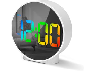 Reveil numerique avec led ecran incurvé,rond digitale reveil matin moderne avec 2 alarme,fonction snooze,1224h,4 luminosité réglable,chiffres colorés
