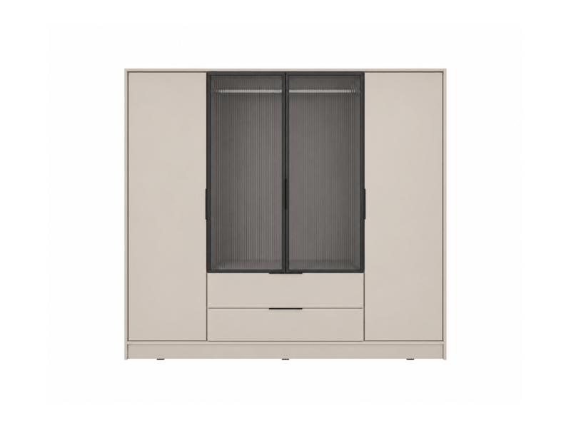 Armoire mirage 2 tiroirs 4 portes vitrées avec penderie en bois et verre- beige MIRAGE - Conforama A