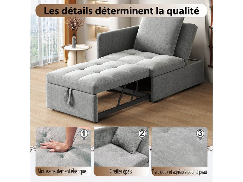  Canapé convertible, canapé-lit — en lin, avec méridienne, dossier réglable  - Conforama W