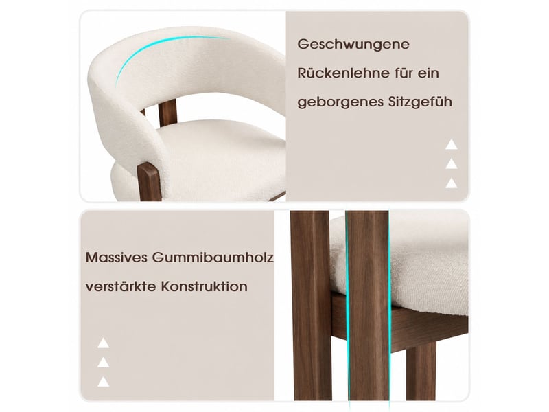 Lot de chaises 4 pièces style moderne chaise repas en bois massif assise confortable tissu respirant revêtement bouclé coloris bois de noyer et beige - Conforama B