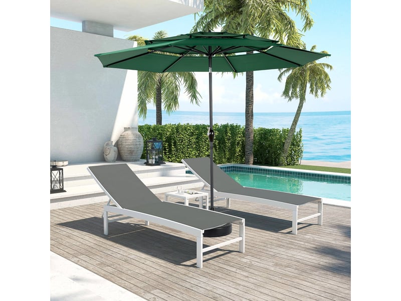  Parasol 3 niveaux 3 m avec inclinaison automatique, polyester, vert foncé, sans pied  - Conforama B