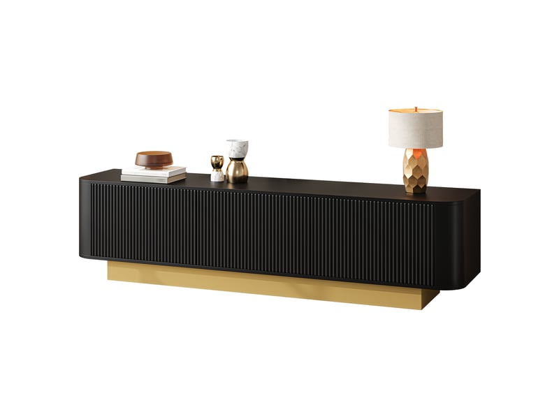  Meuble tv noir, 3 portes, rangement, gestion des câbles, étagères réglables, design moderne, angles arrondis - 170x40.5x47cm - salon  - Conforama A