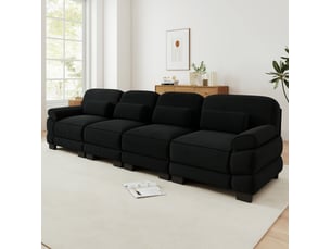 Canapé droit compressé fixe OKWISH 4 places Velours côtelé noir