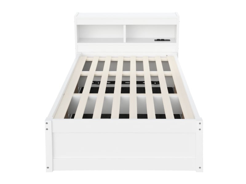 Canapé-lit 90x200 cm blanc, multifonction, rangements, prise euro, led multicolores, bois massif - Conforama E