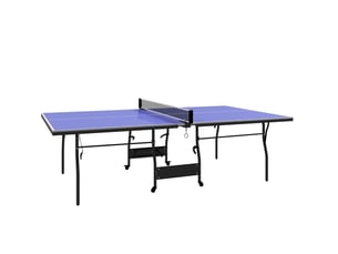 Table de tennis de table pliable bleu 274 x 152,5 x 76 cm, mdf, filet, 2 raquettes, 3 balles et roulettes